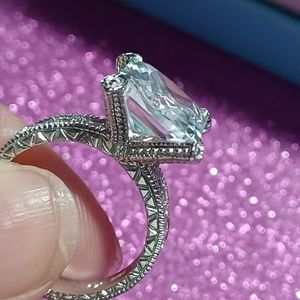 Vintage White Cubic Zirconia Platinum Over Sterling Silver Ring